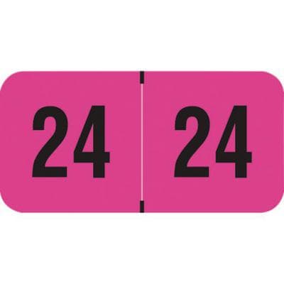 2024 Yearly Aging Labels, Fluorescent Series, Fluorescent Pink, 1-1/2" W x 3/4" H, 500/Roll - 2024 Yearly Aging Labels - Fluorescent Series - Fl. Pink, 500/Roll - Image 1