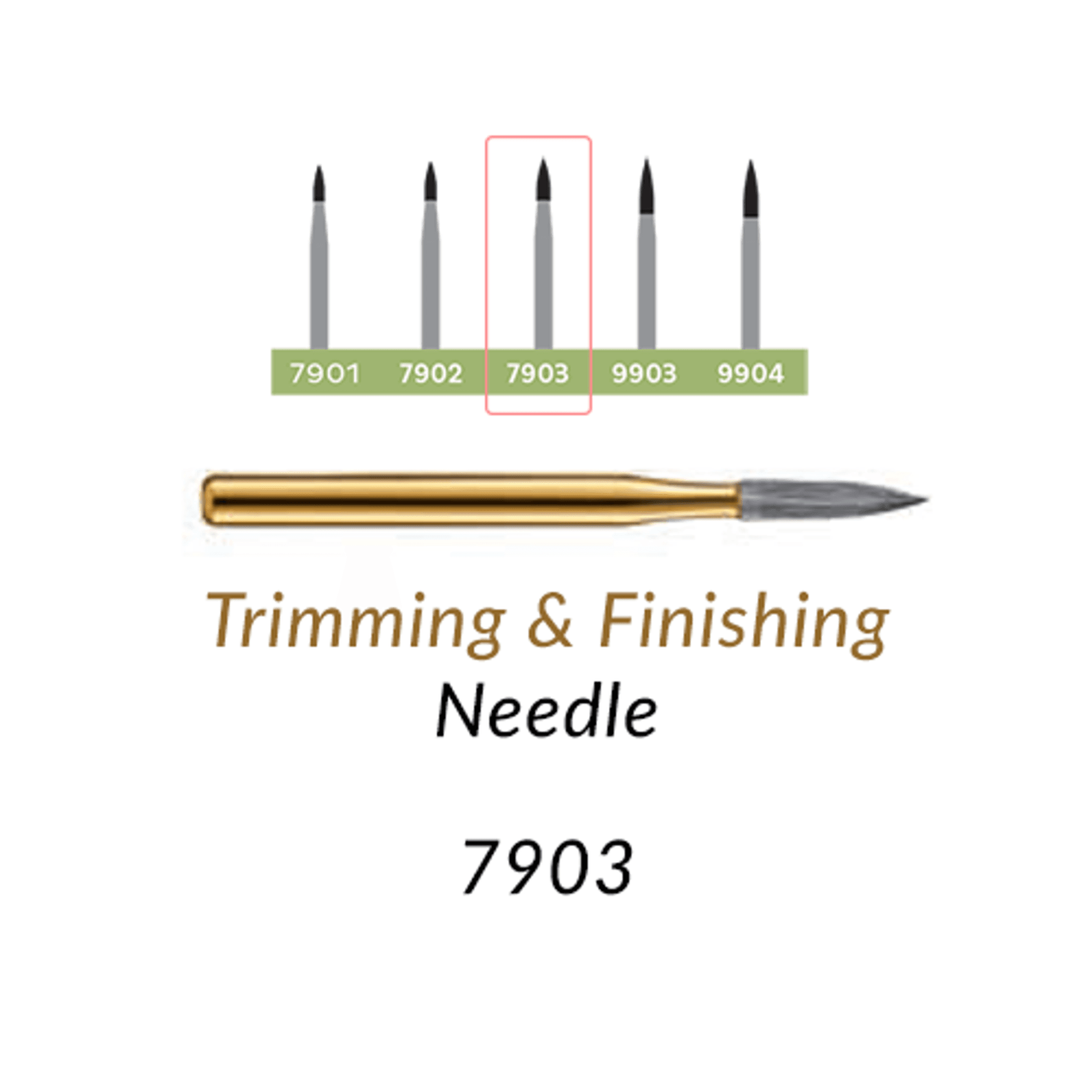 12-Blade Trimming & Finishing Carbide Burs, FG, Needle, # 7903, 10/Pk - 12-Blade Trimming & Finishing Carbide Burs, FG, Needle, # 7903, 10/Pk - Image 1