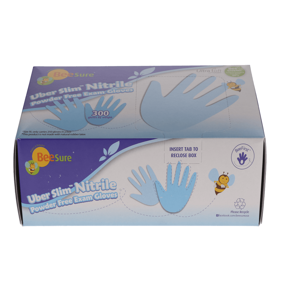 BeeSure UberSlim Nitrile Exam Gloves, Powder-Free, Non-Sterile, Large, Blue, 300/Box, 1138 - BeeSure UberSlim Nitrile Exam Gloves, Powder-Free, Large, Blue, 300/Box, 1138 - Image 1