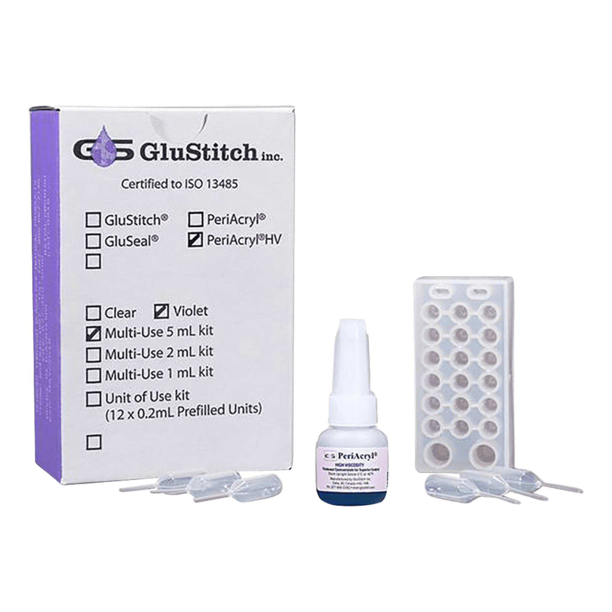PeriAcryl 90 High Viscosity Oral Tissue Adhesive, 5 mL Multi-Use Kit, Violet, P-ACRYL5(V)HV - Periacryl, Glue Skin Closure, 5 mL 1/Pack, P-ACRYL5(V)HV - Image 1