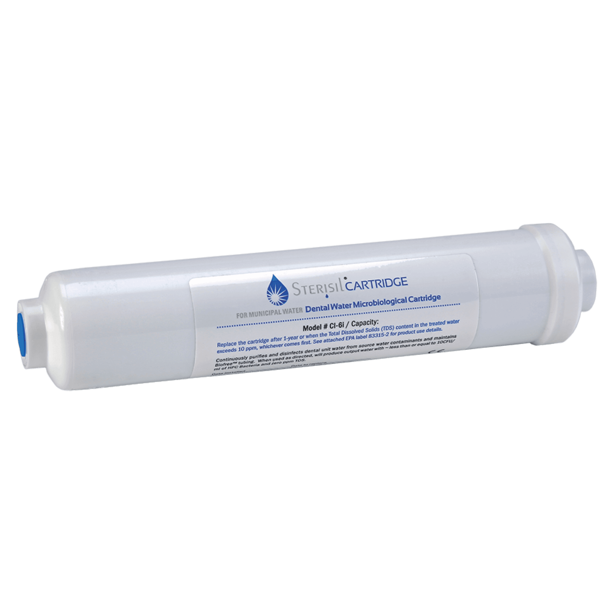 Sterisil Dental Water Microbiological Inline Cartridge, 6 1/16" L x 2 1/2" Dia, 1/Pk, CL-3i - Dental Water Microbiological Inline Cartridge, Length 6 1/16" X Diameter 2 1/2", 1/Pk, Cl-3i - Image 1