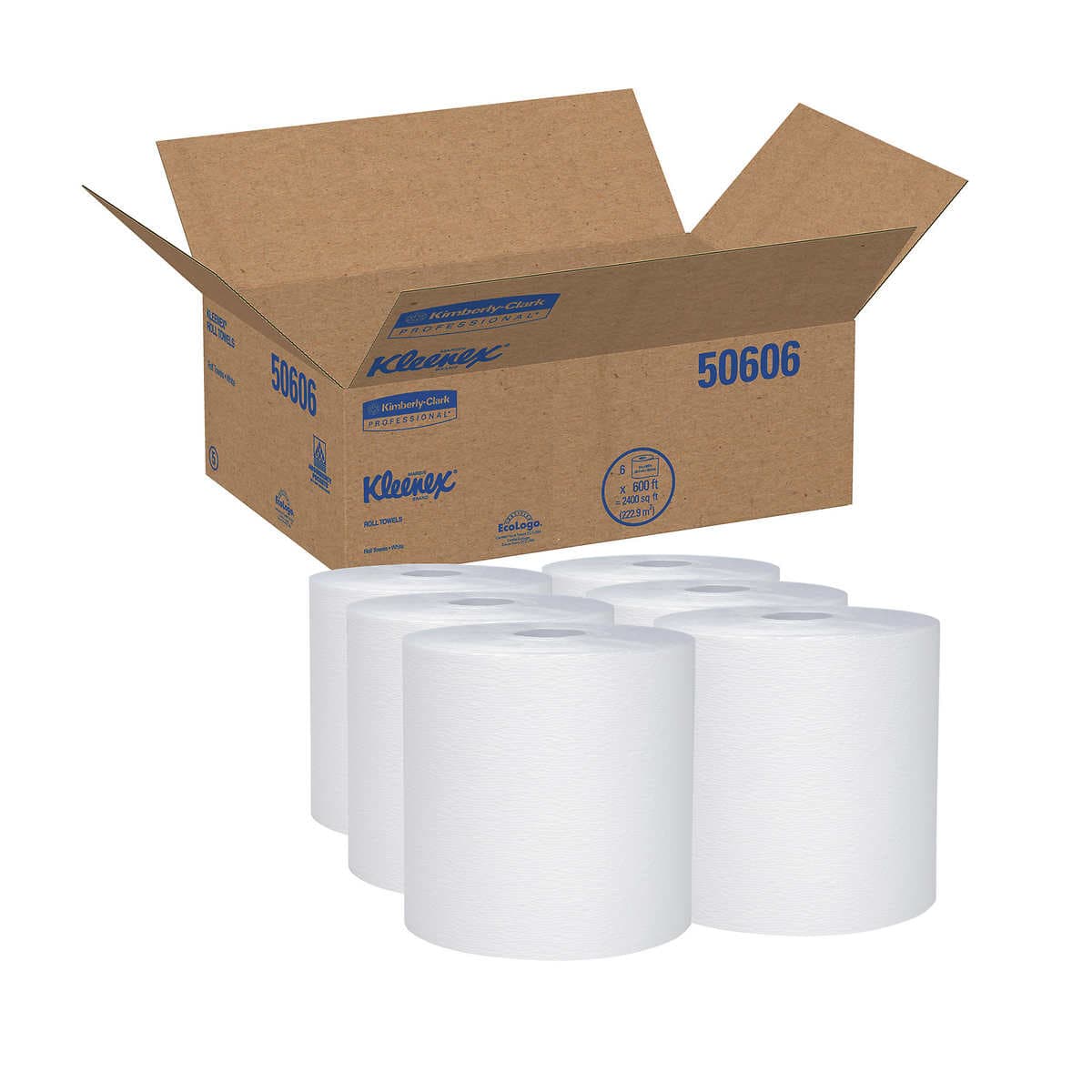 Kleenex White Hard Roll Towels, 8in x 600 Sheets, 6 Rolls/Case - Kleenex White Hard Roll Towels, 8in x 600 sheets 6/Ca - Image 1