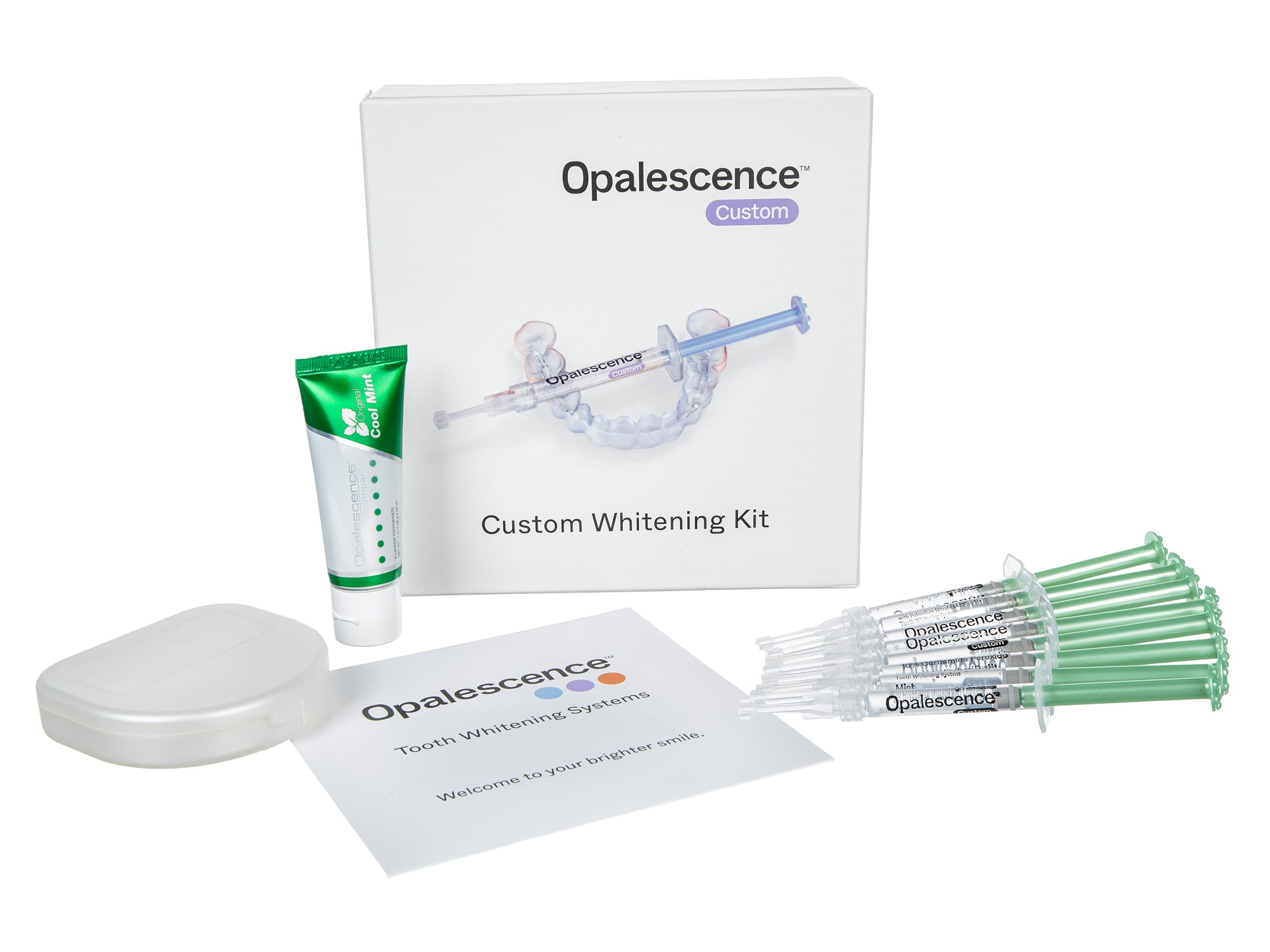 Opalescence Custom Take-Home Whitening Kit, 35% Mint, 8 x 1.2 ml Syringes with Whitening Toothpaste, Tray Case, and Shade Guide - Opalescence Custom - Image 1
