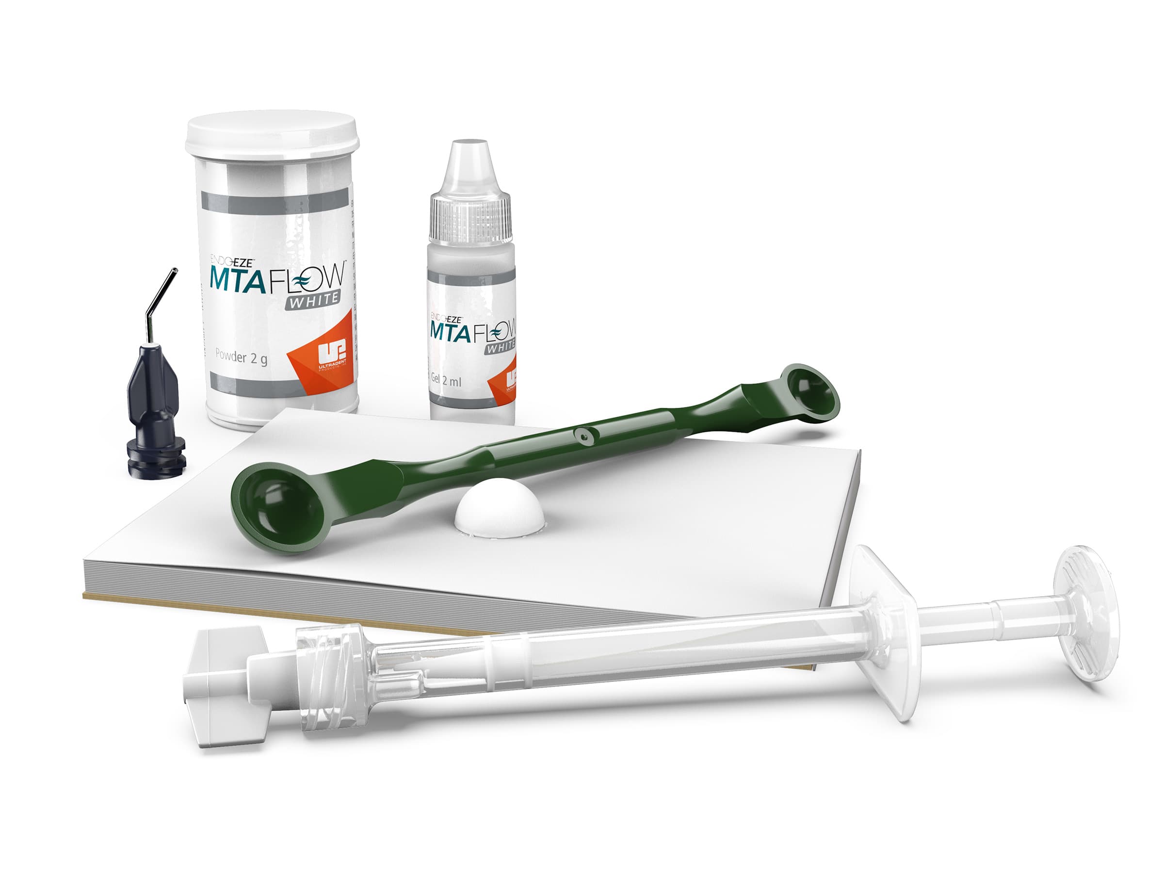 Endo-Eze MTAFlow White Repair Cement Kit (2 g Powder, 2 ml Gel, 20 Micro 20 ga Tips, 10 Skini Syringes) - Endo-Eze MTAFlow White Repair Cement Kit - Image 1