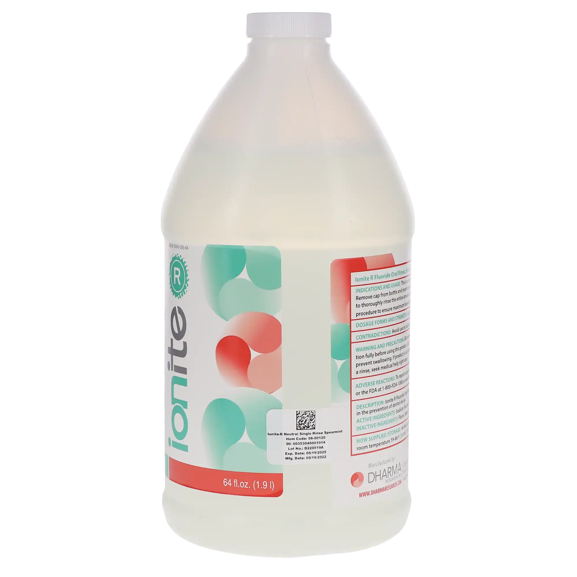 Ionite-R Neutral Sodium Fluoride Rinse, 1.9 L (64 oz), Spearmint, Dye-Free, 1/Bottle, 56-00120 - Ionite-R Neutral Sodium Fluoride Rinse, 1.9 L, Spearmint, 1/Pk, 56-00120 - Image 1