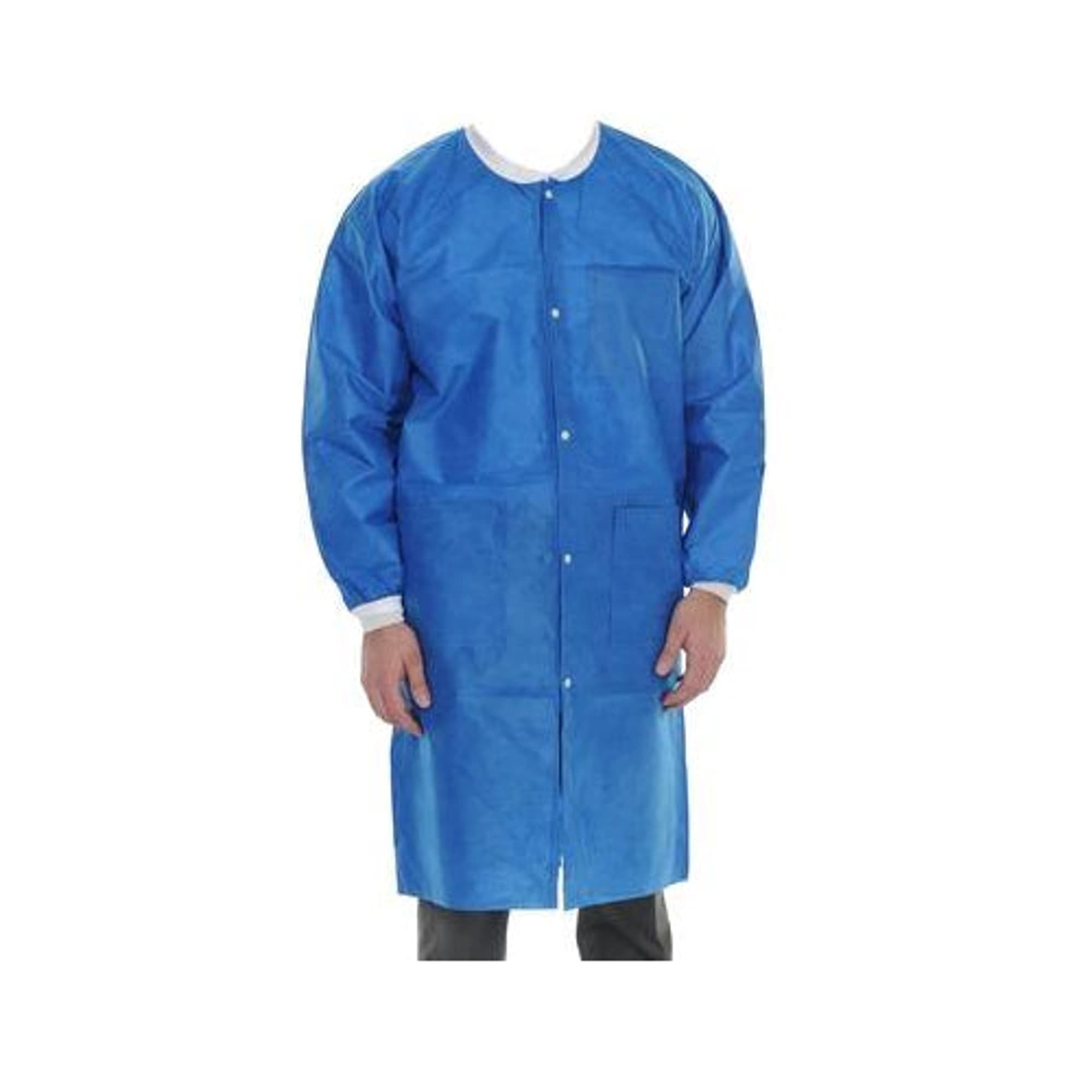 Extra-Safe Knee-Length Lab Coat, Royal Blue, Medium, 3-Layer SMS, Snap Front, 10/Pk, 3660RYM - ExtraSafe Lab Coats, Royal Blue, Medium, 10/Pk, 3660RYM - Image 1