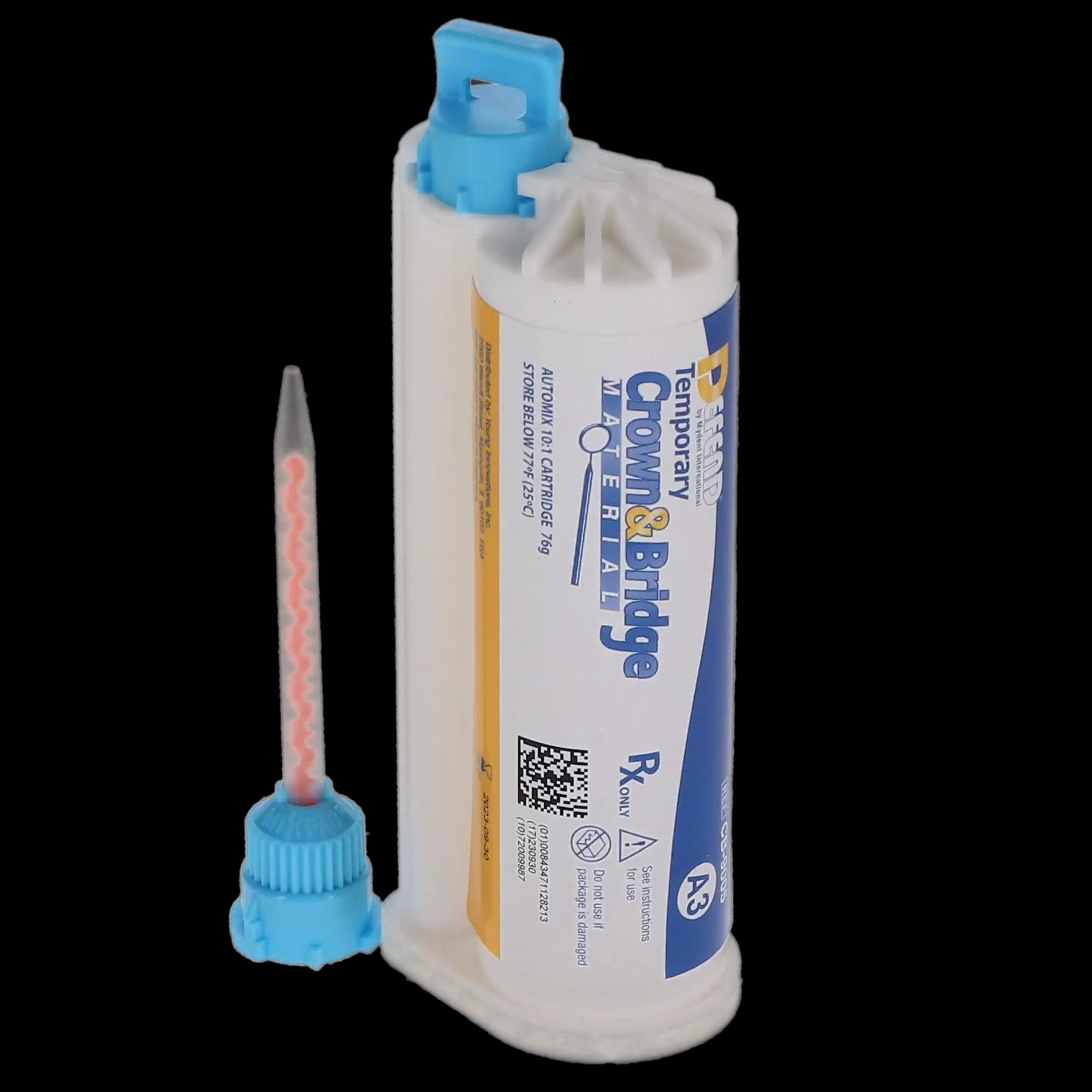 Defend Temporary Crown & Bridge Material, Bis-Acryl Composite, Shade A3, 76 g (50 mL) 10:1 Cartridge, 10 Mixing Tips, CB9005 - Temporary Crown & Bridge Material, 76 g, A3, 1/Pk, CB9005 - Image 1
