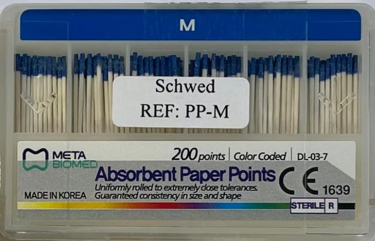 Meta Biomed Absorbent Paper Points, Regular, Medium, .02 Taper, Color Coded, 200/Box, 251550-M - Paper Points Regular Color Coded Medium Box of 200 - Image 1