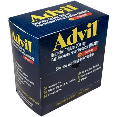 Advil Ibuprofen Tablets 200 mg, Industrial Pack, 2 Tablets/Envelope, 50 Envelopes/Pkg, 32452 - Advil® Ibuprofen Tablets – 200 mg Tablet, Industrial Pack, 2 Tablets/Envelope, 50 Envelopes/Pkg - Advil® Ibuprofen Tablets – 200 mg Tablet, Industrial Pack, 2 Tablets/Envelope, 50 Envelopes/Pkg - Image 1