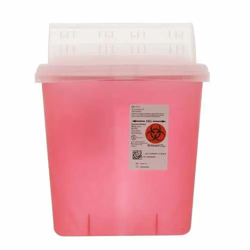 Covidien SharpStar Sharps Container, 8 Qt, Multi-Purpose with Horizontal Drop Lid, Transparent Red, 12.75"H x 7.25"D x 10.5"W - SharpStar 8 Qt. Sharps Container, Multi-Purpose with Horizontal Drop Lid - Image 1