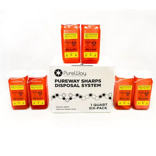 PureWay Sharps Disposal Mailback System, 1.4 Quart Containers, 6-Pack, 40016 - PureWay Sharps Multi-Pack Systems - 1.4 Quart 6-Pack - Image 1
