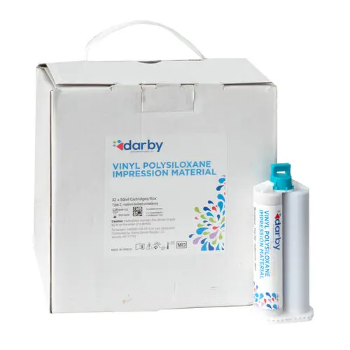 Darby Dental Vinyl Polysiloxane Impression Material, Fast Set, Unflavored, Tan, 50 mL Cartridges, 32/Box, 215205140F - 50 mL, 32/Box, Tan, Fast Set, Unflavored, 215205140F - Image 1