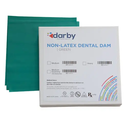 Darby Dental Non-Latex Dental Dam, 6" x 6", Medium, Green, 75/Box, FDARGRN01815275 - 6" x 6", Medium, 75/Box, Green, FDARGRN01815275 - Image 1