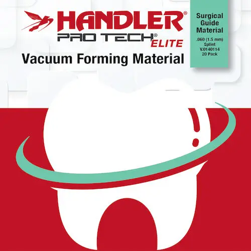 Handler Pro Tech Elite Surgical Guide Vacuum Forming Material, .080" (2 mm), 5" x 5" Square Sheets, Clear, 20/Pkg, V.0140114 - Surgical Guide Material .080 2mm 5x5 Square Sheets Pack of 20 - Image 1