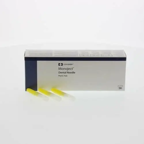 Cardinal Health Plastic Hub Dental Needle, 27 Gauge Short, Yellow, 100/Box, 400066 - Plastic Hub, 27 Ga Short, 100/Box, Yellow, 400066 - Image 1