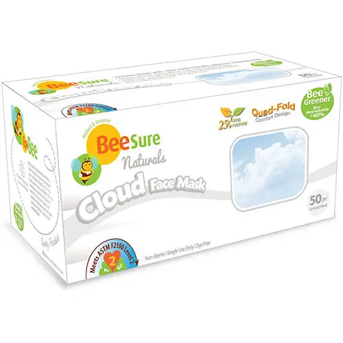BeeSure Naturals Earloop Face Masks, 50/Box, BE2430 - BeeSure Naturals Earloop Masks, , Misc., BE2430, 50/Box - Image 1