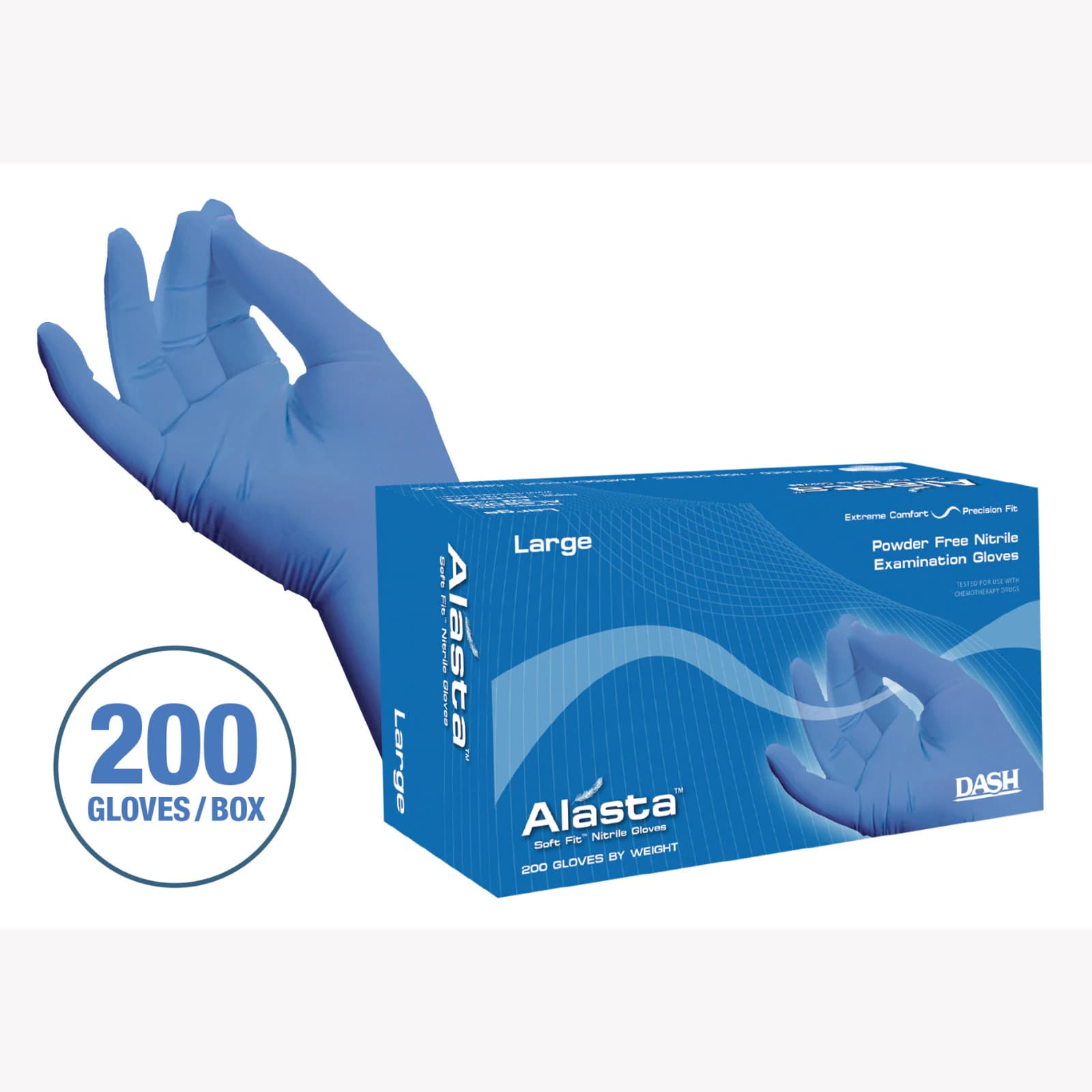 Alasta™ Soft Fit™ Nitrile Examination Gloves, Powder Free, Latex Free, Textured, Extra Large, Blue, 200/Box, ALS200XL - Alasta™ Soft Fit™ Nitrile Examination Gloves – Powder Free, Latex Free, Textured Fit - Extra Large, 200/Box - Image 1