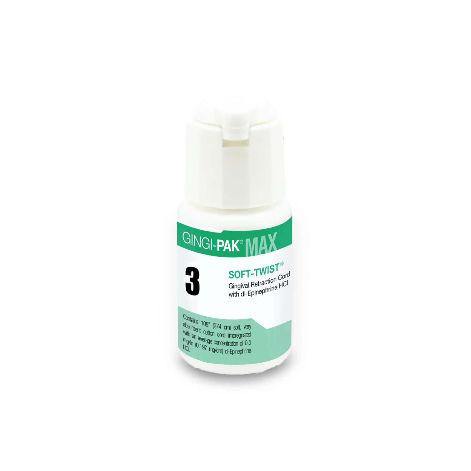 Gingi-Pak MAX Soft-Twist Retraction Cord with Epinephrine, Size #3 (Thick), 108" per Bottle, 10115M - Retraction Cord w/ Epinephrine, Size #3 (Thick), 108", 10115M - Image 1
