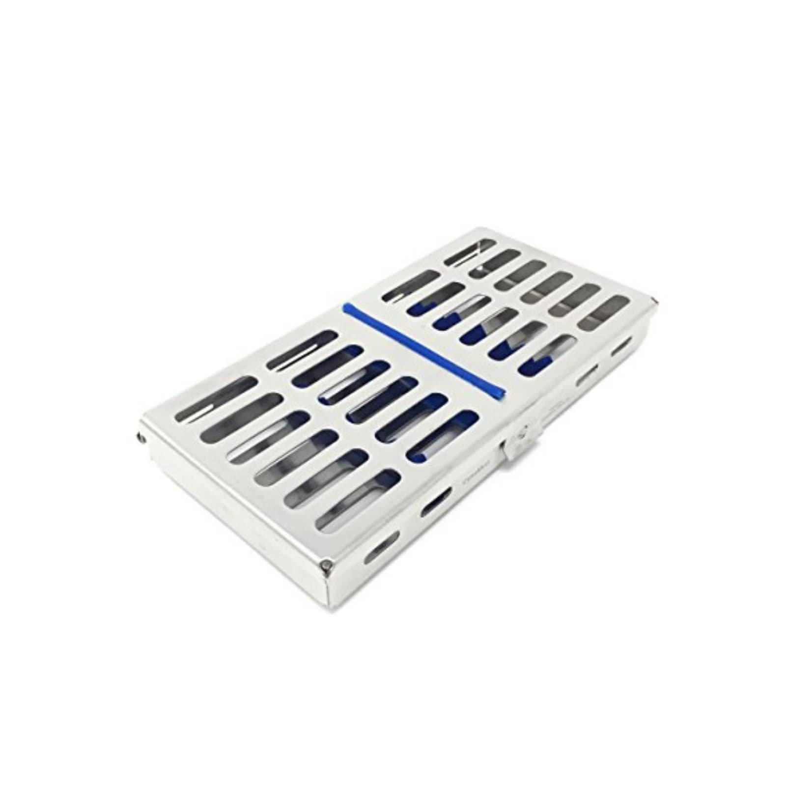 Nordent Sterilization Cassette, Stainless Steel, Easy-Open, Side Spring Latches, Medium, 5 Instruments with Divider, Blue, 5.5"W x 8"L x 1.25"H - Nordent Sterilization Cassette, Stainless Steel, Easy-open, Side Spring Latches - Image 1