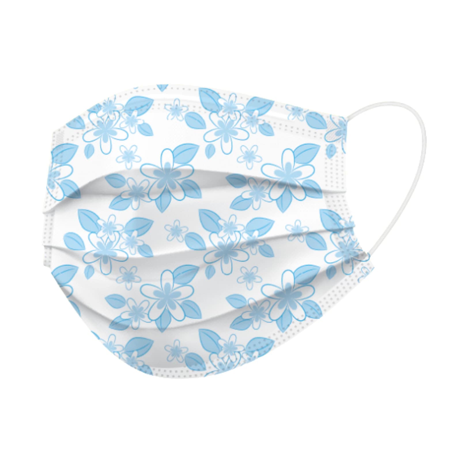 BeeSure Earloop Face Masks, Plumeria Floral Blue, ASTM Level 3, 50/Box - BeeSure Earloop Masks Plumeria Floral Blue 50/Bx ASTM 3 - Image 1