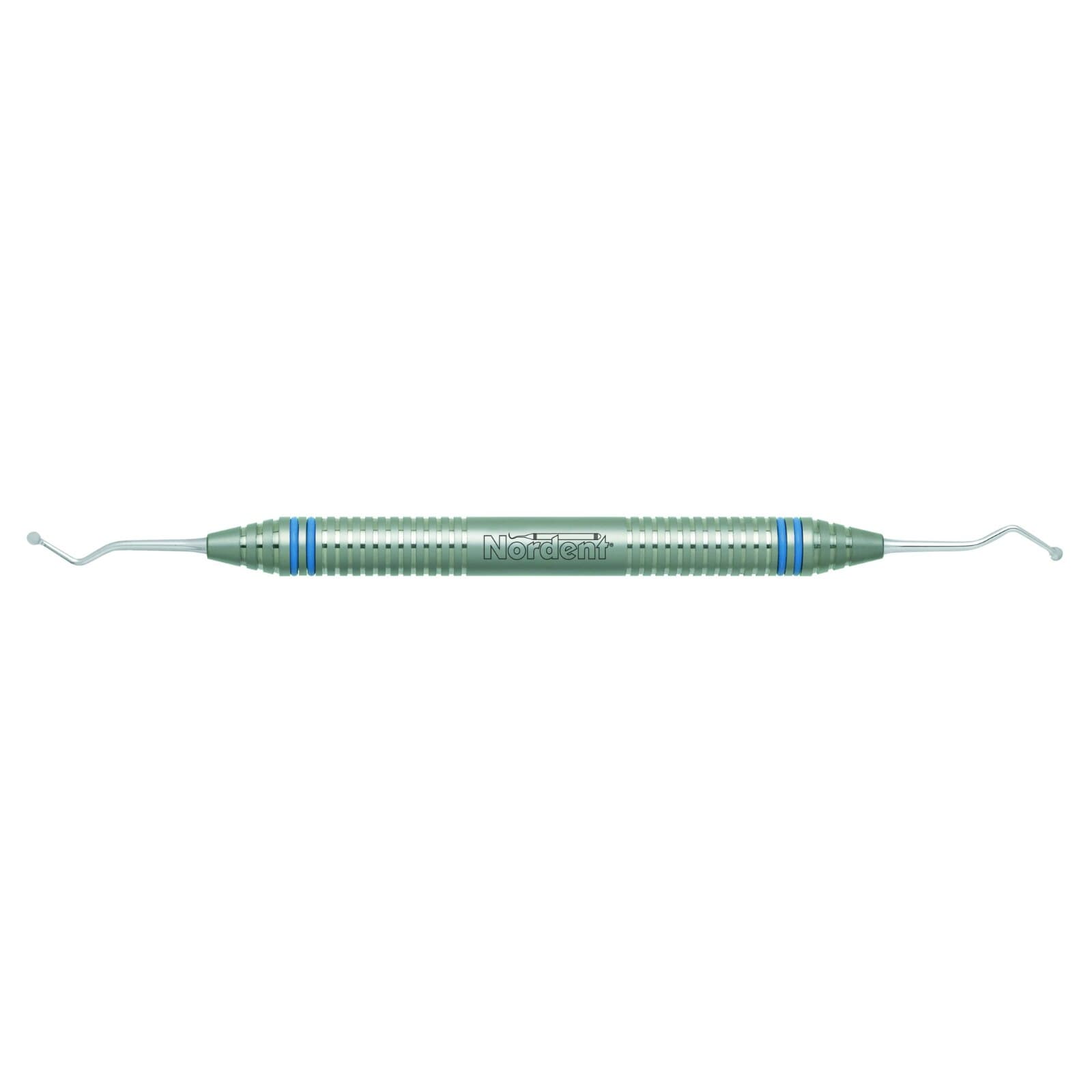 Nordent Excavator DE English Pattern Spoon #125-126, Double End, 2.5mm Head, 33° Angle, DuraLite ColorRings Handle, Stainless Steel - Excavator DE English Pattern Spoon #125-126 DuraLite ColorRings Handle - Image 1