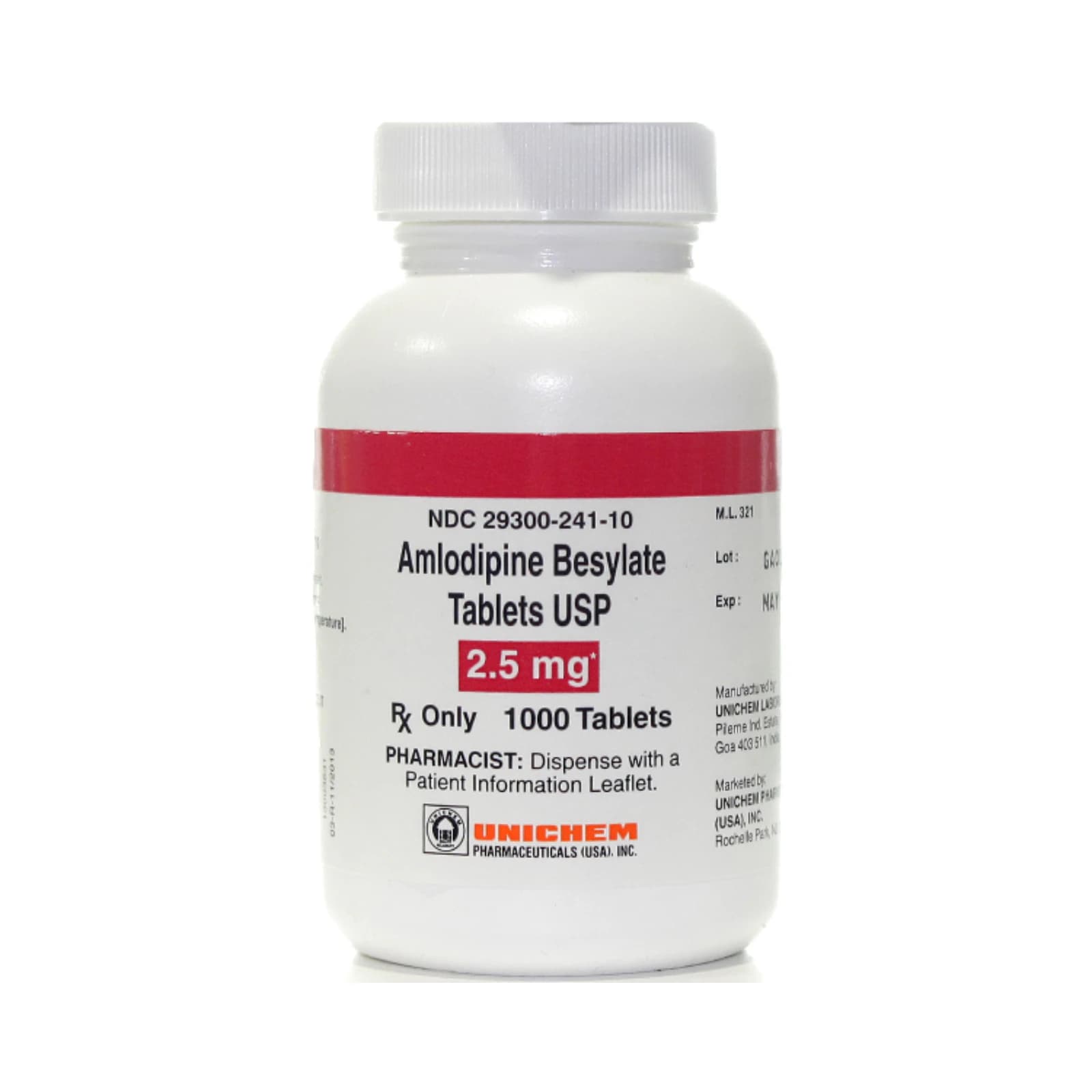 Amlodipine Besylate Tablets 2.5mg, 1000/Bottle - Amlodipine Besylate Tab 2.5mg 1000/Bt - Image 1