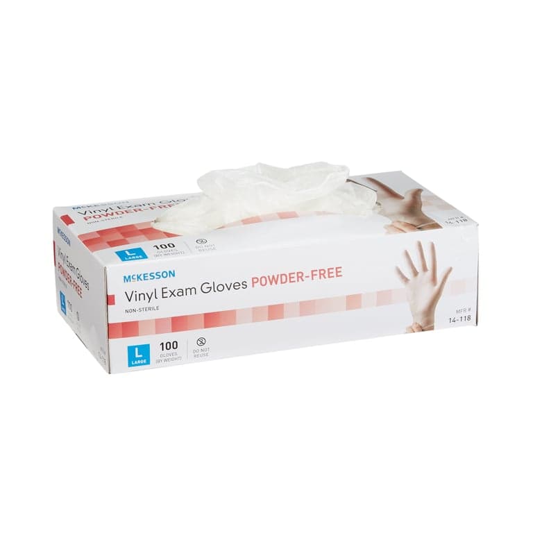 McKesson Vinyl Exam Gloves, Clear, Large, Powder-Free, Non-Sterile, Ambidextrous, 100/Box, 1000/Case - McKesson Vinyl Exam Gloves, Clear LARGE 100/Box, 1000/Case - Image 1