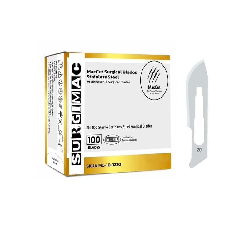 MacCut #20 Sterile Stainless Steel Surgical Scalpel Blade, 100/Box - MacCut #20 Sterile Stainless Steel Surgical Scalpel Blade, 100/Box - Image 1