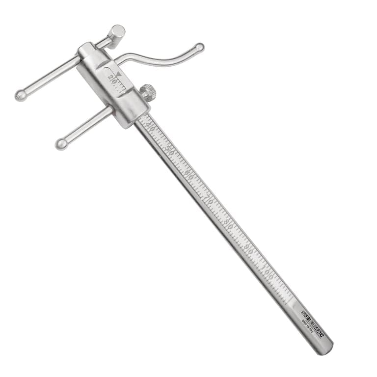 Surgimac Pro Series 20 Venus Apollo Dental Orthodontic Gauge, 100mm, Stainless Steel, 1/Pk - Pro Series 20 - 100mm Stainless Steel Venus Apollo Dental Orthodontic Gauge, 1/Pk. Durable, corrosion-resistant, and fully autoclavable gauge with a secure locking screw for fixing measurements during clinical procedures. - Image 1