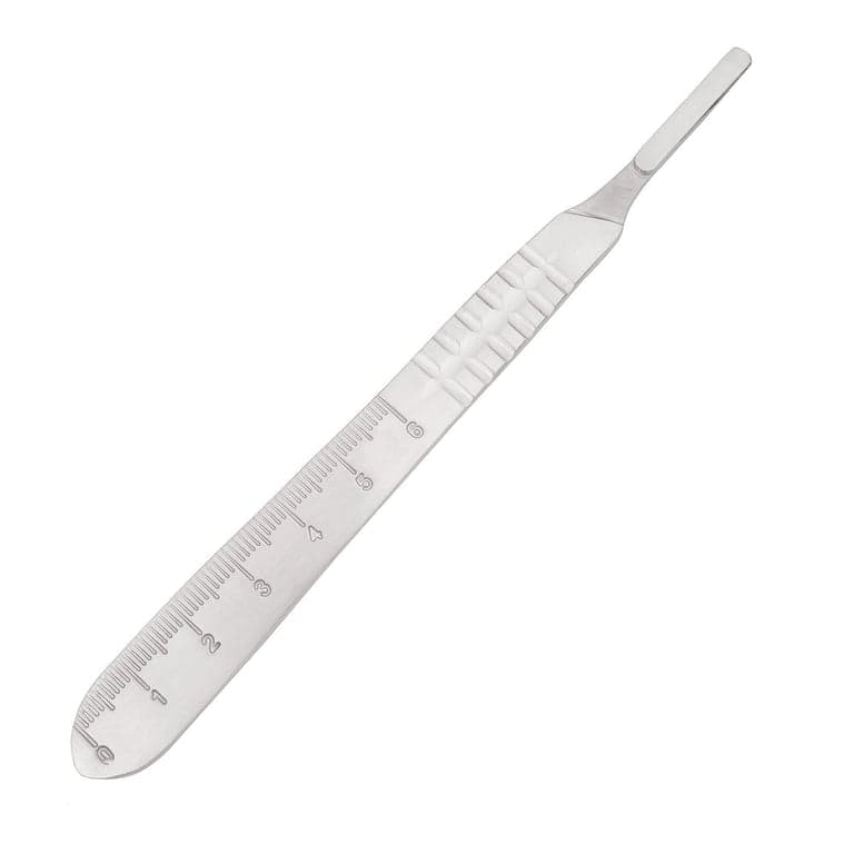 SurgiMac Pro Series #4 Stainless Steel Scalpel Handle with Ruler, 1/Pk - Pro Series #4 Stainless Steel Scalpel Handle with Ruler, 1/Pk. Features scalpel handle with integrated ruler for measurement during procedures and an ergonomic grip for secure handling. Designed for repeated clinical use in surgical settings. - Image 1