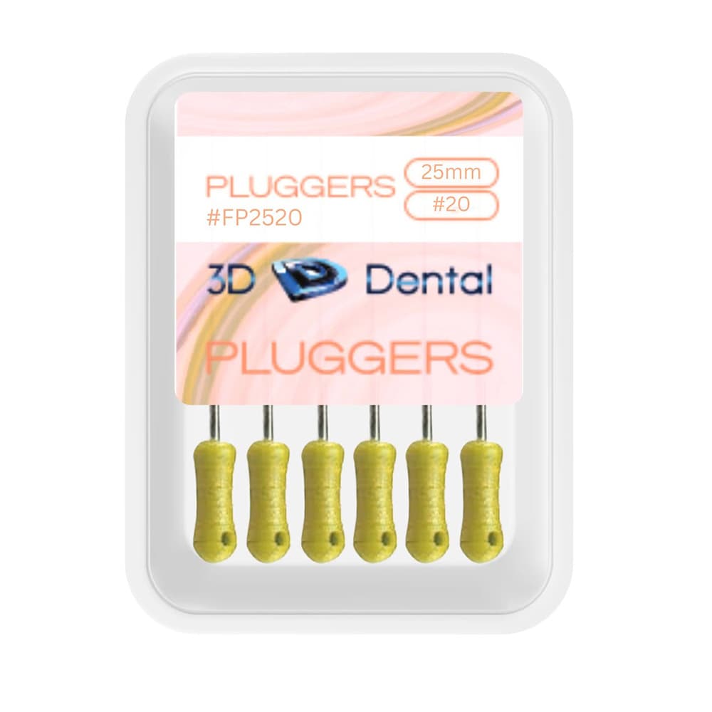 3D Endo Stainless Steel Finger Pluggers, 25 mm, #20, 6/Pk - 3D Endo Stainless Steel Finger Pluggers, 25 mm, #20, 6/Pk - Image 1