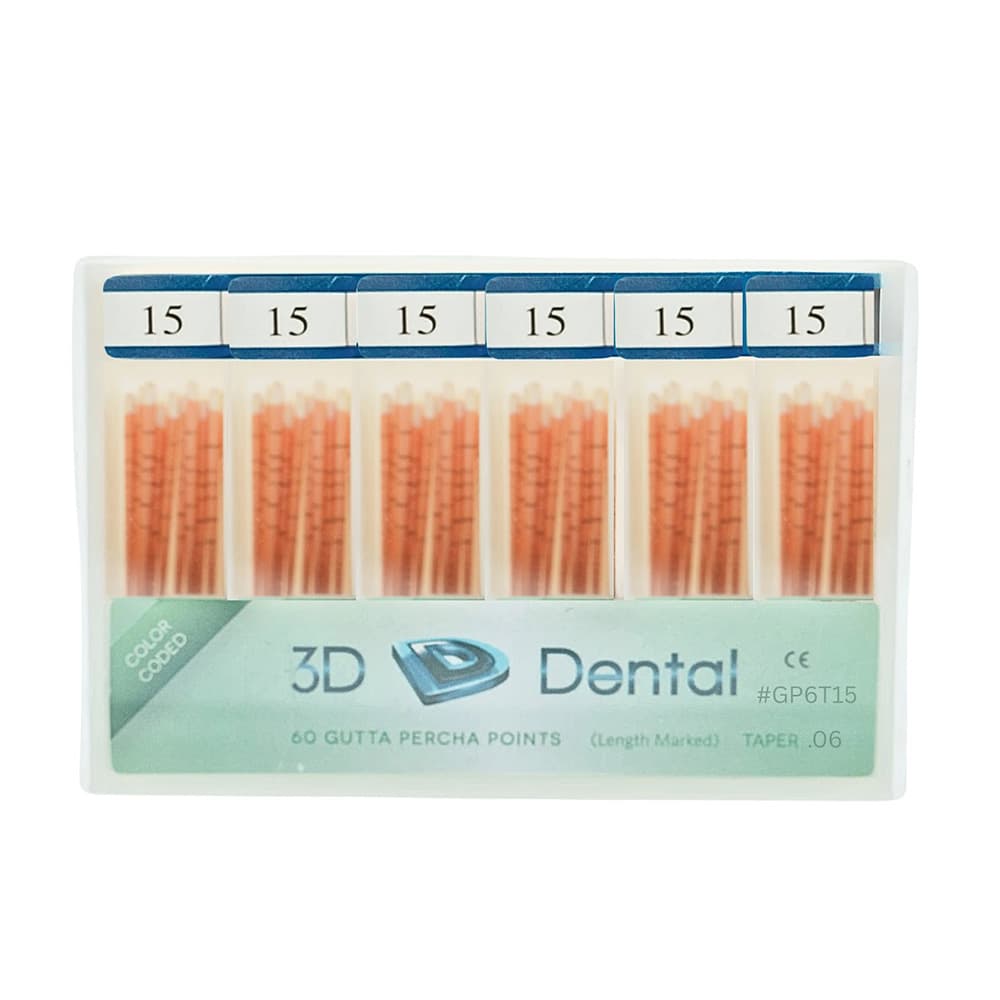3D Endo Gutta Percha Points, #15, Taper 0.06, 60/Pk - 3D Endo Gutta Percha Points, #15, Taper Size 0.06, 60/Pk - Image 1