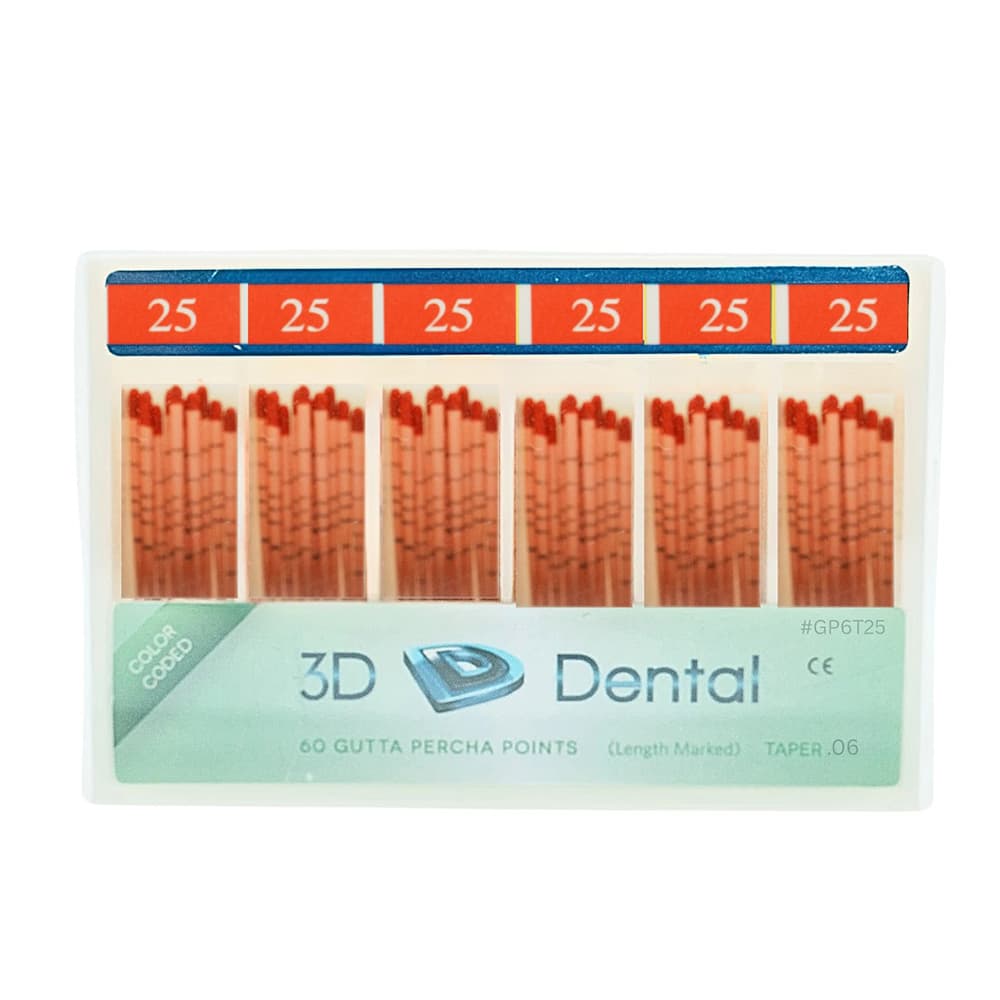 3D Endo Gutta Percha Points, #25, Taper 0.06, 60/Pk - 3D Endo Gutta Percha Points, #25, Taper Size 0.06, 60/Pk - Image 1