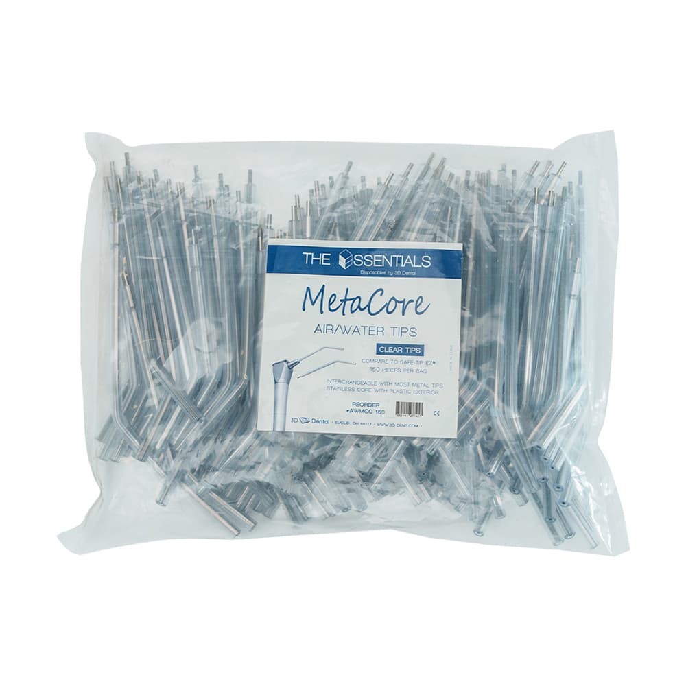 3D Dental Essentials Metal Core Air/Water Syringe Tips, Clear, 150/Pk - Essentials Metal Core Air/Water, Clear Tips, 150/Pk - Image 1