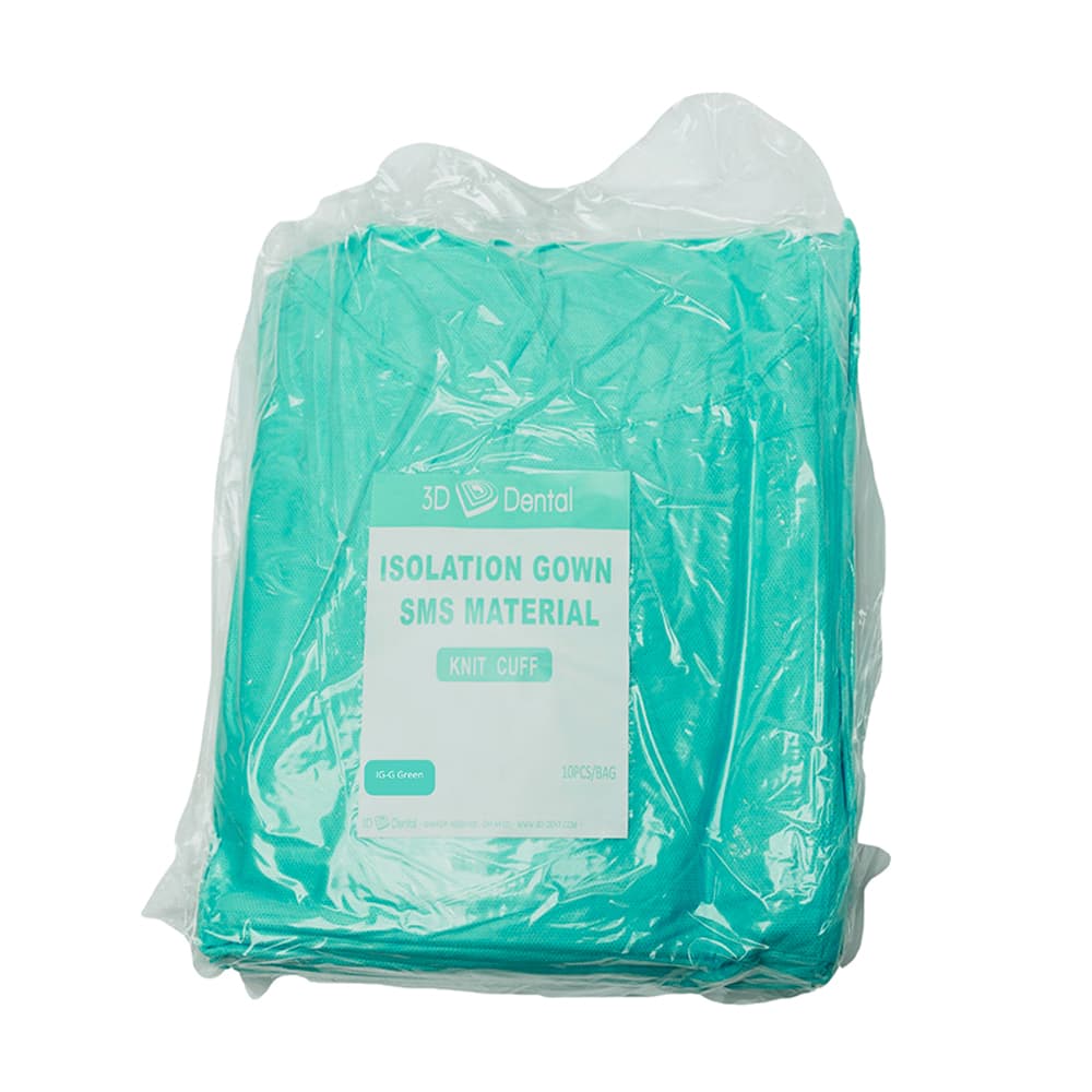 3D Dental Essentials Isolation Gown, Green, Knit Cuff, 50/Pk - Essentials Isolation Gown, Green, 50/Pk - Image 1
