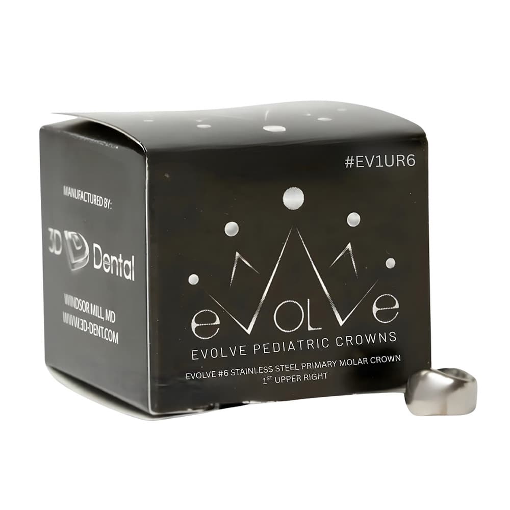 Evolve #6 Stainless Steel Primary Molar Crown, 1st Upper Right, 5/Pk - Evolve #6 Stainless Steel Primary Molar Crown, 1st Upper Right, 5/Pk - Image 1
