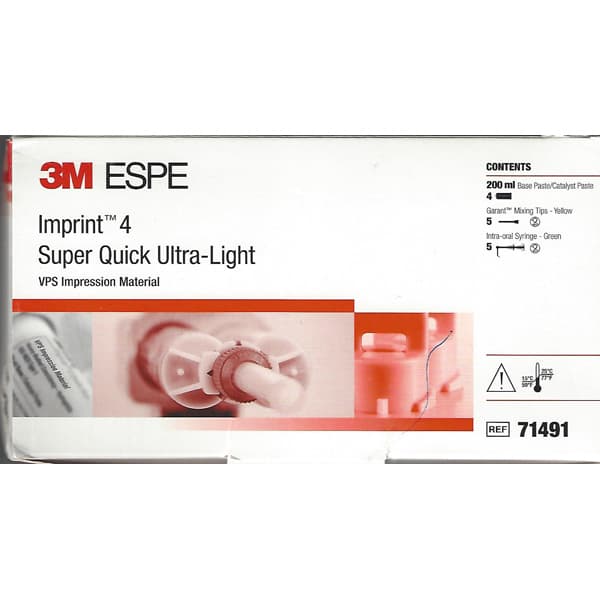 Imprint 4 Super Quick Ultra-Light Body VPS Impression Material Refill, 4 x 50 ml Garant Cartridges, 5 Yellow Mixing Tips, 5 Green Intra-Oral Syringes - Imprint 4 Super Quick Ultra-Light Body refill: 4 - 50 ml Garant cartridges, 5 - Image 1