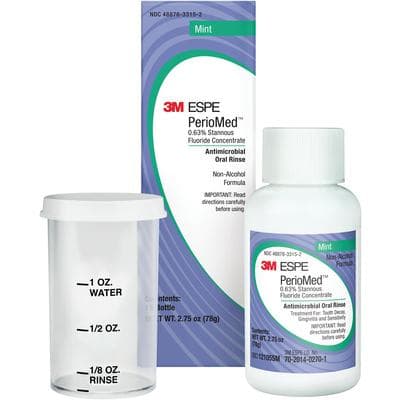 PerioMed Fluoride Rinse, Mint, 0.63% Stannous Fluoride Concentrate, 2.75 oz Bottles, 24/Case - PerioMed Fluoride Rinse - Mint, 24 x 2.75oz Bottles. 0.63% Stannous Fluoride - Image 1