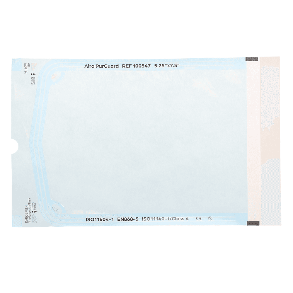 Aira 5.25" x 7.50" Paper/Blue Film Self-Sealing Sterilization Pouch, Class 4, 200/Box - Aira 5.25" x 7.50" Paper/Blue Film Self-Sealing Sterilization Pouch, 200/Box - Image 1