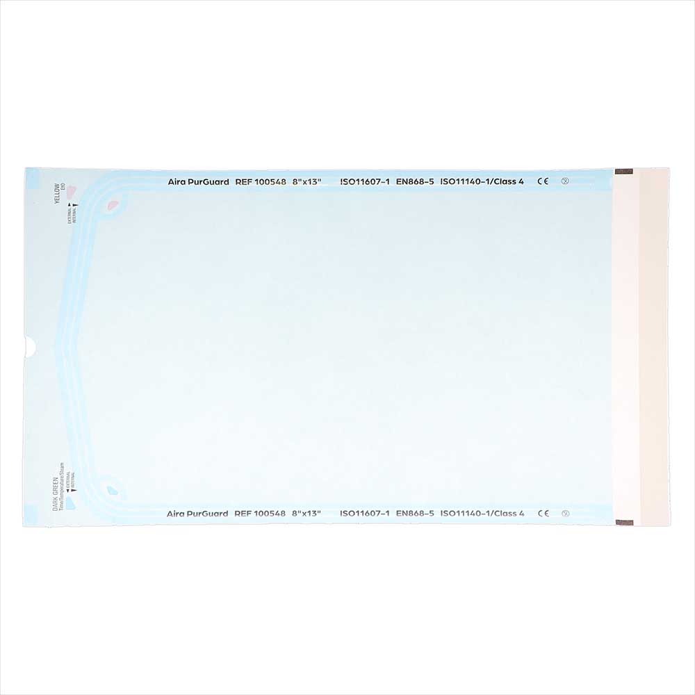Aira 8" x 13" Paper/Blue Film Self-Sealing Sterilization Pouch, Class 4, 200/Box - Aira 8" x 13" Paper/Blue Film Self-Sealing Sterilization Pouch, 200/Box - Image 1