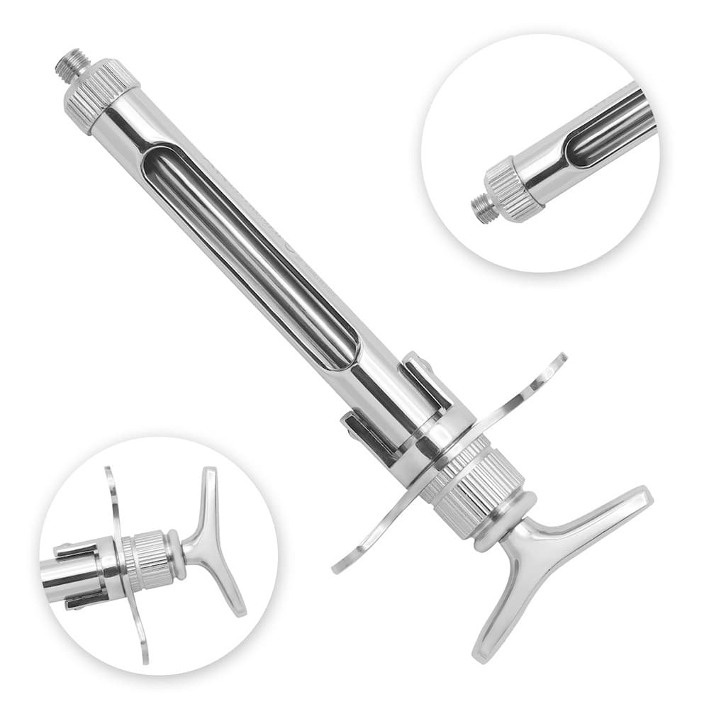 AR INSTRUMED Dental Aspirating Syringe, Medical Grade Stainless Steel, 2.2 mL, Threaded Beak, Smooth Plunger, Adjustable Barrel, Silver Polish Handle - AR INSTRUMED Dental Aspirating Syringe, Medical grade stainless steel 2.2ML CW Anesthetic Injection Syringes, Silver Polish Handle, threaded beak, smooth tip pushing plunger, adjustable barrel - Image 1