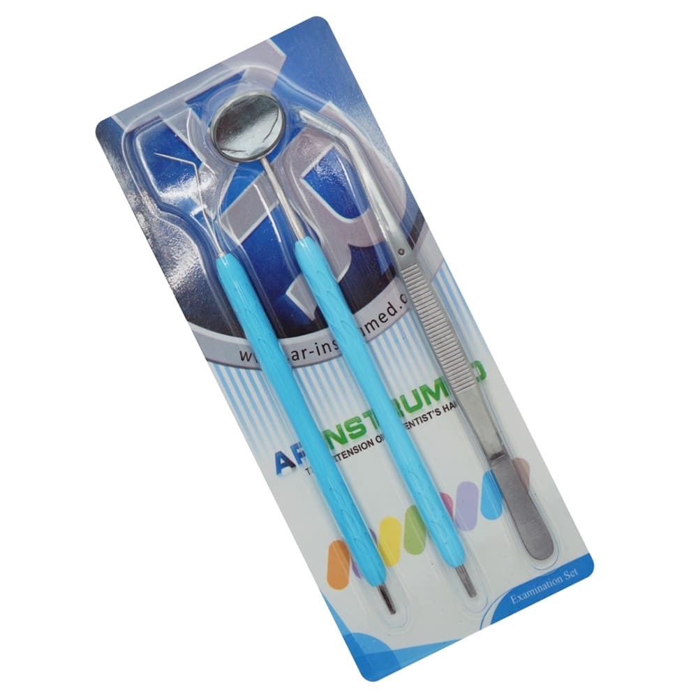 AR INSTRUMED Stainless Steel Dental Examination 4-Piece Kit (Mouth Mirror No. 4, Serrated Explorer 15cm, Single-Ended Explorer No. 9, Mirror Handle) - AR INSTRUMED Dental Tools Oral Care Kit 4 Pieces, Medical Grade Stainless Steel, Plaque Remover Teeth Cleaning Tool, Mouth Mirror, Mirror Handle, Explorer, Tweezer, Perfects Men, Women, Kids, Pet Care - Image 1
