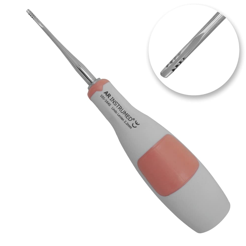 AR Instrumed 2.2mm Stainless Steel Lindo-Levian Elevator, Straight Serrated, Orange Silicone Handle, 1/Pk - AR INSTRUMED Dental Root Elevator Tool, Medical Grade Stainless Steel Tooth Extraction Dentistry INSTRUMEDnt, Straight Serrated 2.2mm Tip, Soft Silicone Orange Handle, Root Separation Elevator - Image 1
