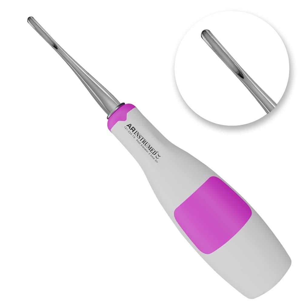AR INSTRUMED Dental Root Elevator, Straight Bein 2.5mm Tip, Medical-Grade Stainless Steel, Soft Silicone Light Purple Handle, 1/Pk - AR INSTRUMED Dental Root Elevator Tool, Medical Grade Stainless Steel Tooth Extraction Dentistry INSTRUMEDnt, Straight Bein 2.5mm Tip, Soft Silicone Light Purple Handle, Root Separation Elevator - Image 1