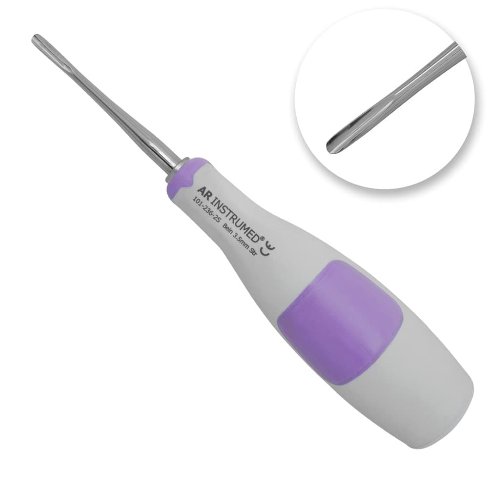 AR Instrumed 3.5mm Bein Stainless Steel Root Elevator, Straight, Light Purple, 1/Pk - AR INSTRUMED Dental Root Elevator Tool, Medical Grade Stainless Steel Tooth Extraction Dentistry INSTRUMEDnt, Straight Bein 3.5mm Tip, Soft Silicone Light Purple Handle, Root Separation Elevator - Image 1