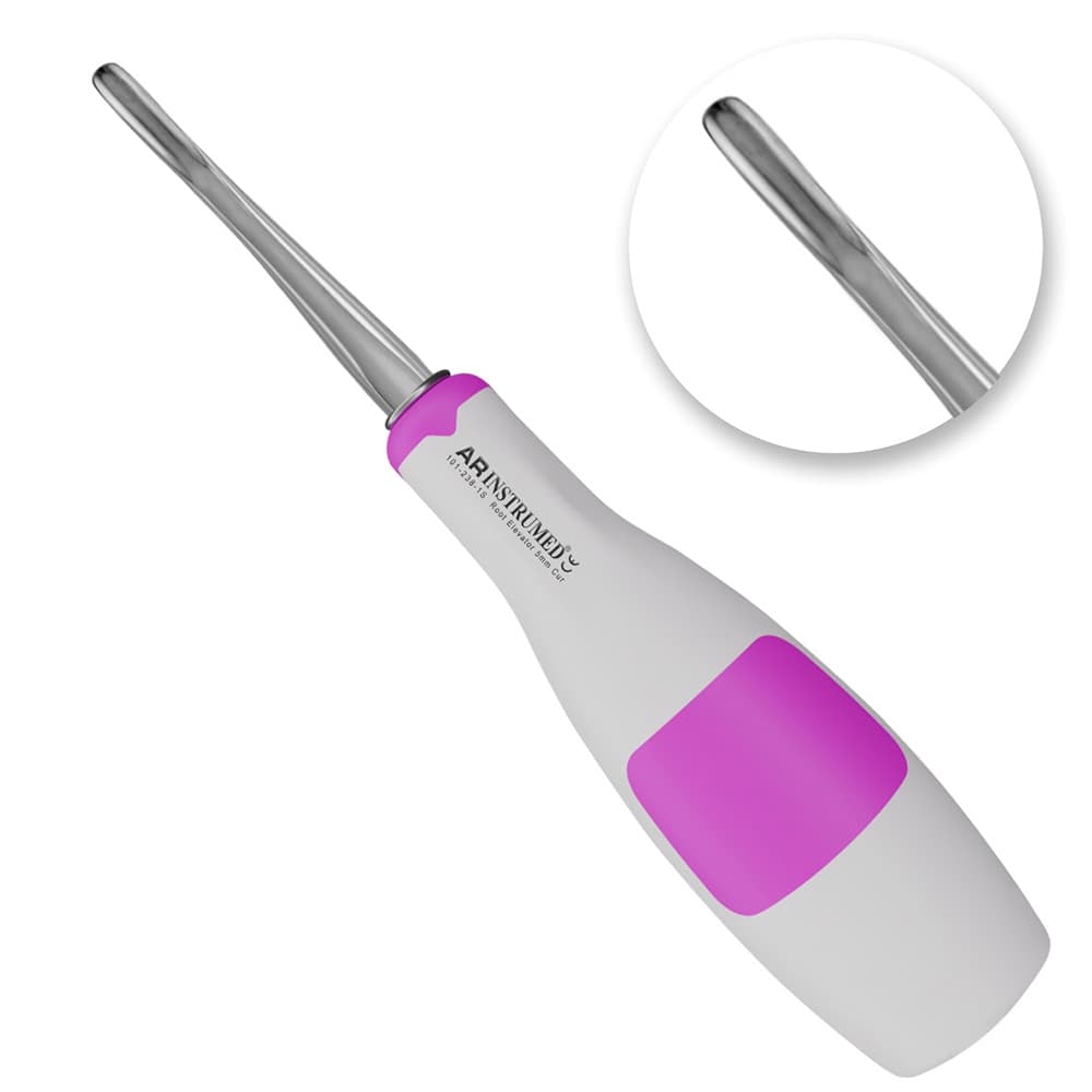 AR Instrumed 5.0mm Bein Stainless Steel Root Elevator, Straight, Light Purple Silicone Handle, 1/Pk - AR INSTRUMED Dental Root Elevator Tool, Medical Grade Stainless Steel Tooth Extraction Dentistry INSTRUMEDnt, Straight Bein 5mm Tip, Soft Silicone Light Purple Handle, Root Separation Elevator - Image 1