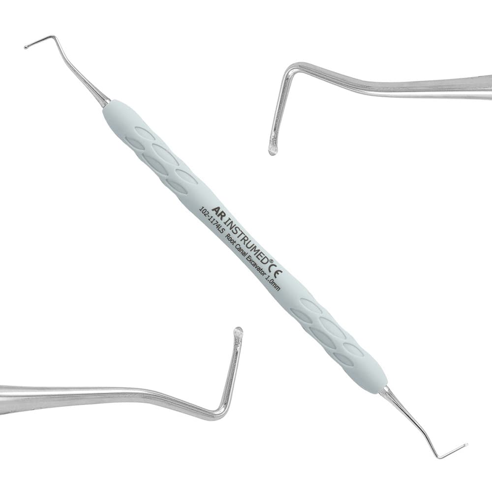 AR INSTRUMED Dental Root Canal Excavator, 1.0mm Rounded Tips, Double-Ended, Medical Grade Stainless Steel, Soft Silicone Light Grey Handle, 1/Pk - AR INSTRUMED Dental Root Canal Excavator, Medical Grade Stainless Steel, 1.0mm Rounded shaped Tips, Double ended Lightweight design, Soft Silicone Light Grey Handle, Restorative Endodontic INSTRUMEDnt - Image 1