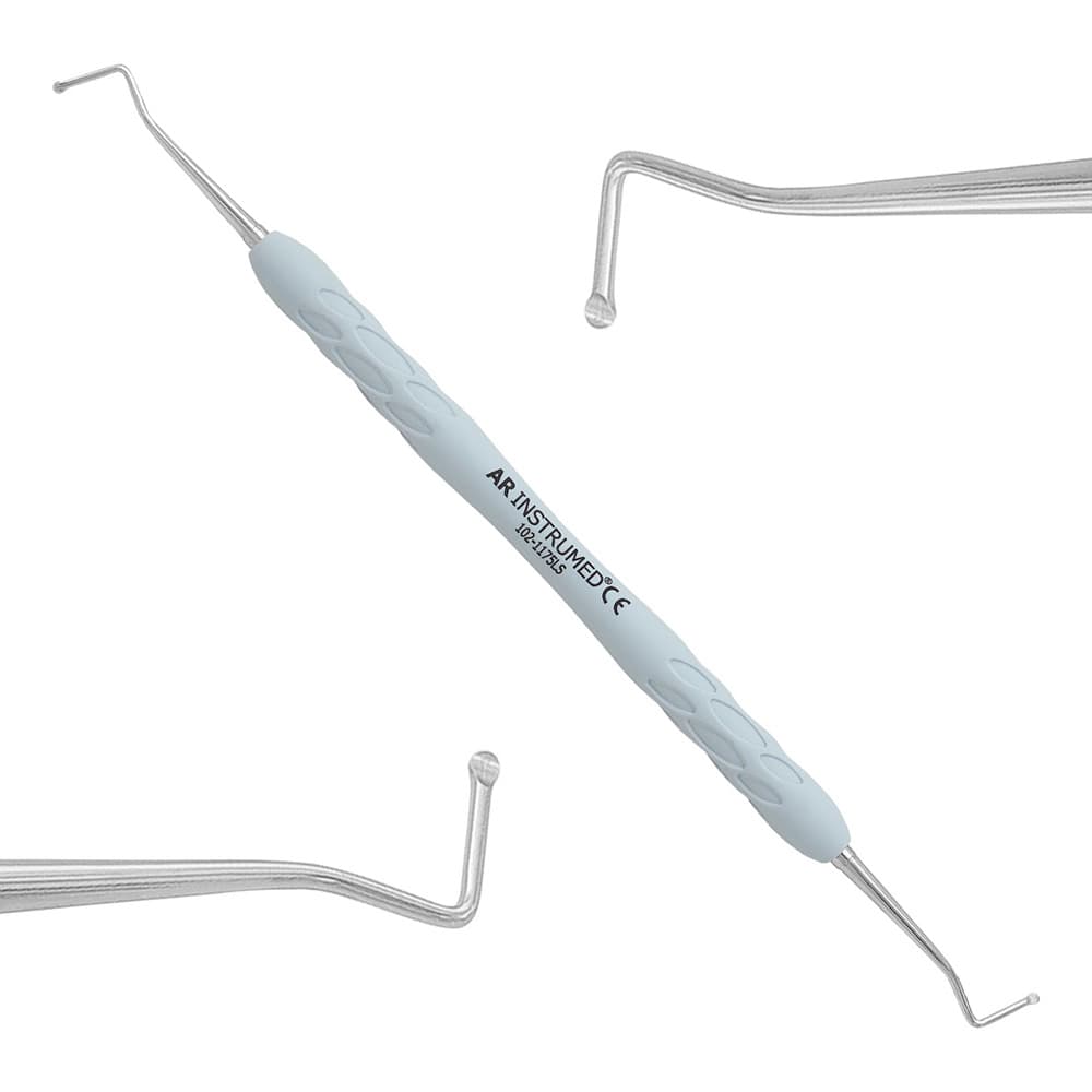 AR INSTRUMED Dental Root Canal Excavator, 1.5mm Rounded Spoon Tips, Double-Ended, Stainless Steel, Light Grey Silicone Handle, 1/Pk - AR INSTRUMED Dental Root Canal Excavator, Medical Grade Stainless Steel, 1.5mm Rounded shaped Tips, Double ended Lightweight design, Soft Silicone Light Grey Handle, Restorative Endodontic INSTRUMEDnt - Image 1