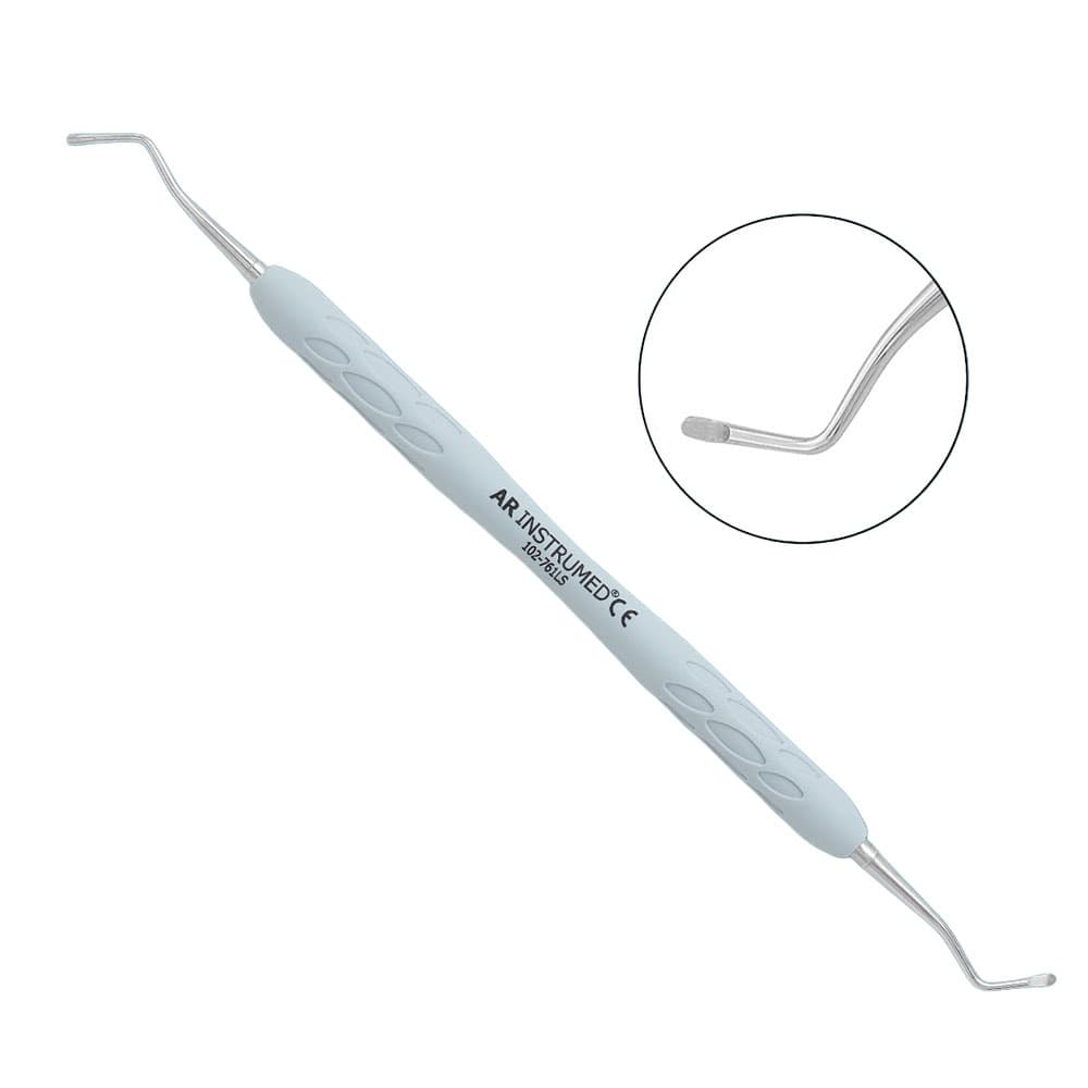 AR INSTRUMED Dental Oval Excavator, Double-Ended, 1.5mm Spoon Tips, Stainless Steel, Light Grey Silicone Handle, 1/Pk - AR INSTRUMED Dental Oval Excavator, Medical Grade Stainless Steel, 1.5mm Spoon Shaped Tips, Double ended Lightweight design, Soft Silicone Light Grey Handle, Restorative Endodontic INSTRUMEDnt - Image 1