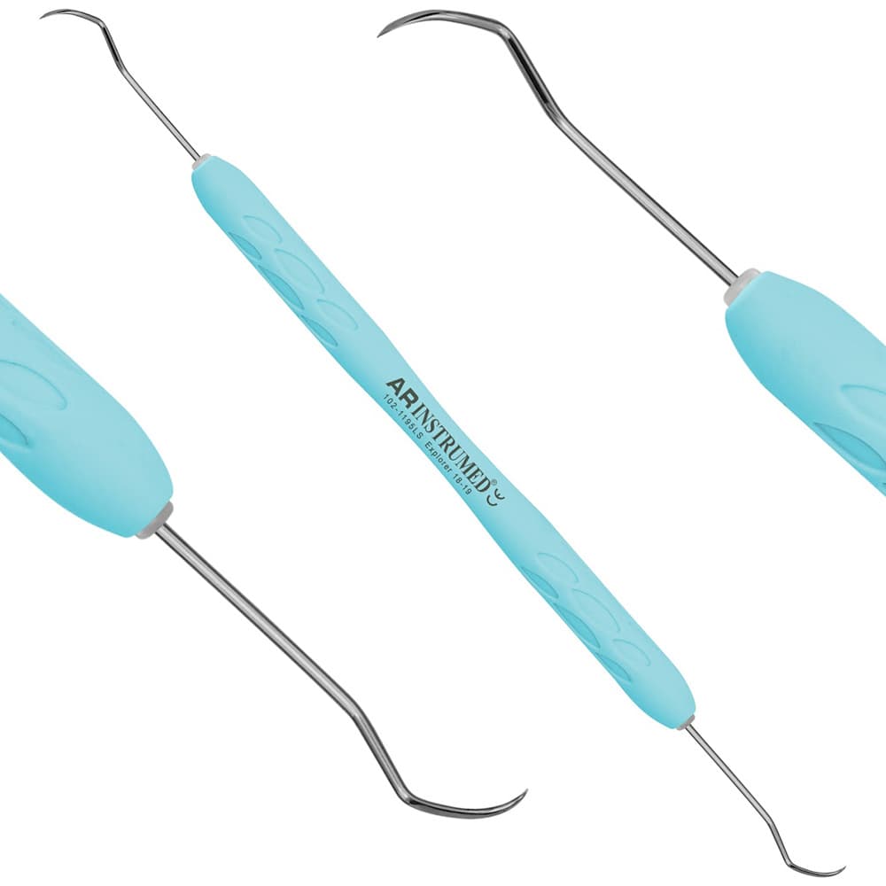AR INSTRUMED Dental Explorer #18-19, Double-Ended, Medical Grade Stainless Steel, Plasma Curved Tip, Light Blue Silicone Handle, 1/Pk - AR INSTRUMED Dental Explorer, Medical Grade Stainless Steel, 18-19 Plasma curved Tip, Double ended lightweight Design, Soft Silicone Light Blue Handle, Perfects Periodontal Diagnostic INSTRUMEDnt - Image 1
